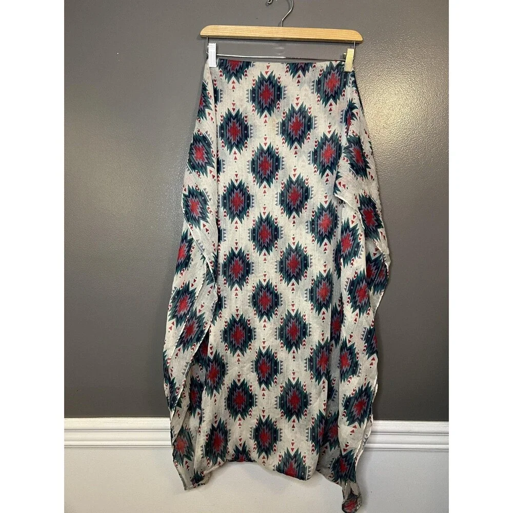 Aztec Southwestern Scarf Womens One Size Red Teal Geometric Lightweight Shawl